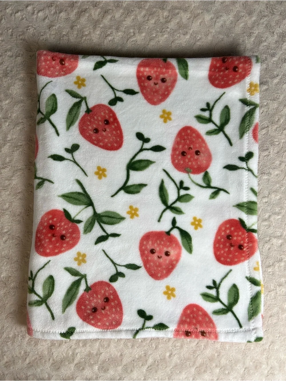 Adirondack Baby Happy Strawberry Blanket White Green Smiling Yellow Flower